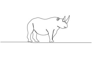 Elegant continuous line drawing of a Woolly Rhinoceros in monoch, Rhino continuous single line drawing, linear style, one line art, minimal design, isolated on a white background vector