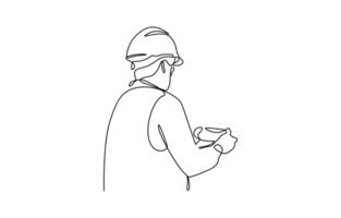 Continuous one line drawing of architect engineer, Male construction worker. Continuous line style hand drawn one line illustration vector