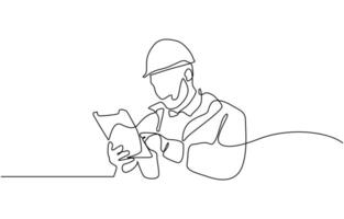 Continuous one line drawing of architect engineer, Male construction worker. Continuous line style hand drawn one line illustration editable outline. vector