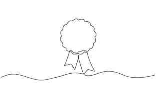 Award winning ribbon - first place concept. Continuous one line drawing, Pro , Continuous one line shape award isolated illustration outline. vector