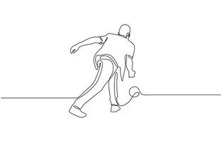 Person throwing a bowling ball to make a strike continuous one line drawing, Single continuous line drawing of young happy bowling player man throw bowling vector