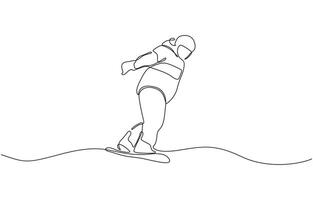 Snowboarder ride speed at mountain in continuous one line drawing, Simple linear continuous style concept. Sports themes design for your asset vector