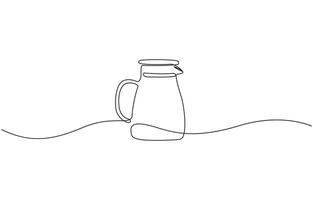Continuous one line drawing of water pitcher glass. water jug in single line draw, Water pitcher one line . Continuous one line drawing of pitcher drink. Editable stroke vector