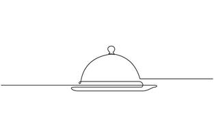 Continuous Line Drawing of Serving Icon. Hand Drawn Symbol Illustration, Restaurant. Empty dish or tray with cloche. Continuous line drawing. Food frame border doodle vector