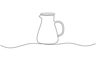 Continuous one line drawing of water pitcher glass. water jug in single line draw, Water pitcher one line . Continuous one line drawing of pitcher drink. Editable outline vector