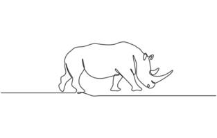 Elegant continuous line drawing of a Woolly Rhinoceros in monoch, Rhino continuous single line drawing, linear style, one line art, minimal design, isolated on a white background editable outline vector
