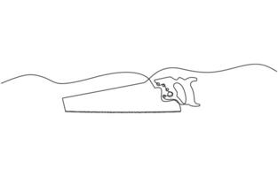 Continuous one line drawing of a handsaw, line art style illustration. Home tool for cutting wood. Simple hand drawn style vector