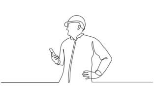 Continuous one line drawing of architect engineer, Male construction worker. Continuous line style hand drawn one line illustration. vector