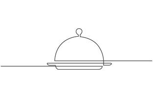 Continuous Line Drawing of Serving Icon. Hand Drawn Symbol Illustration, Restaurant. Empty dish or tray with cloche. Continuous line drawing. vector