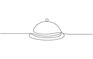 Continuous Line Drawing of Serving Icon. Hand Drawn Symbol Illustration, Restaurant. Empty dish or tray with cloche. Continuous line drawing. Food frame border doodle design. vector