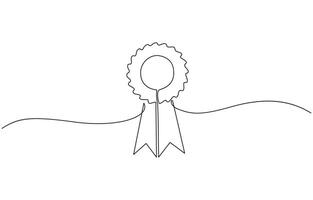 Award winning ribbon - first place concept. Continuous one line drawing, Pro , Continuous one line shape award isolated illustration editable outline vector