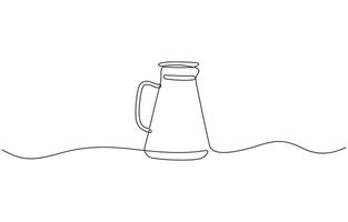 Continuous one line drawing of water pitcher glass. water jug in single line draw, Water pitcher one line . Continuous one line drawing of pitcher drink. vector