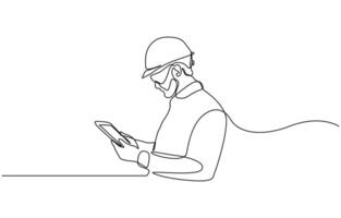 Continuous one line drawing of architect engineer, Male construction worker. Continuous line style hand drawn one line illustration editable outline vector