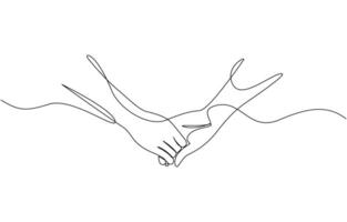 Two hands reaching out one line illustration, One line drawing of two hands. One Line Drawing of Two Hands Intertwined, Minimalist Representation of Togetherness and Support Pro vector
