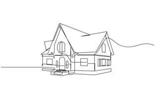Continuous thin line home illustration, minimalist house icon, House building architectural design illustration, isolated on transparent background. vector