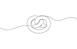 One line continuous pretzel bakery symbol concept. Silhouette bread salty German snack icon. Digital white single line sketch drawing pro illustration. vector