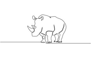 Elegant continuous line drawing of a Woolly Rhinoceros in monoch, Rhino continuous single line drawing, linear style, one line art, minimal design, isolated on a white background editable outline. vector
