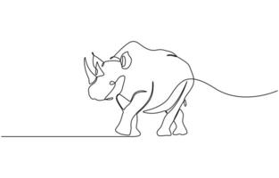 Elegant continuous line drawing of a Woolly Rhinoceros in monoch, Rhino continuous single line drawing, linear style, one line art, minimal design, isolated on a white background. Editable outline vector