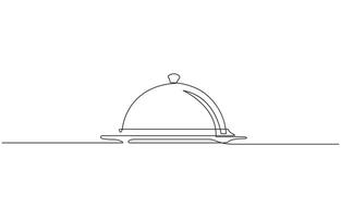 Continuous Line Drawing of Serving Icon. Hand Drawn Symbol Illustration, Restaurant. Empty dish or tray with cloche. Continuous line drawing. Food frame border doodle design vector