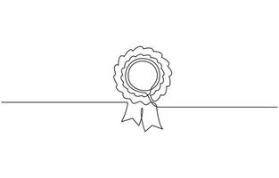 Award winning ribbon - first place concept. Continuous one line drawing, Pro , Continuous one line shape award isolated illustration outline vector