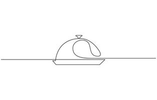 Continuous Line Drawing of Serving Icon. Hand Drawn Symbol Illustration, Restaurant. Empty dish or tray with cloche. Continuous line drawing. Food frame border doodle. vector