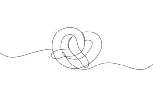 One line continuous pretzel bakery symbol concept. Silhouette bread salty German snack icon. Digital white single line sketch drawing illustration vector