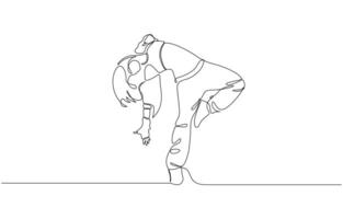 Single continuous line drawing of young energetic hip-hop dancer woman practice break dancing, Single one line art concept of female hip hop dance pro illustration. vector