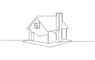 Continuous thin line home illustration, minimalist house icon, House building architectural design illustration, isolated on transparent background vector