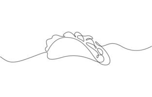 Taco one continuous line illustration. Hand drawn doodle sketch of food. Grilled beef taco one line continuous drawing. vector