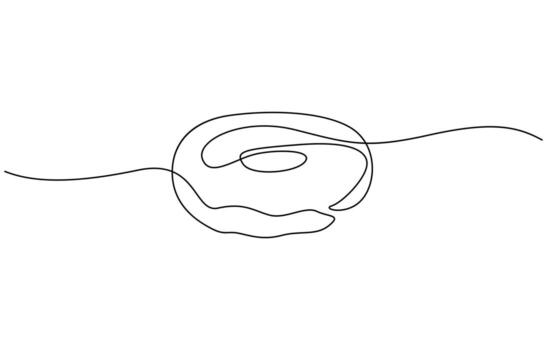 Donut for desset outline drawing illustration. one continuous line drawing of donut cake. Continuous one line drawing sweet donut. Dessert concept. Single line draw editable outline vector