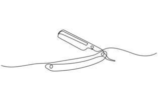 Straight razor continuous single one line art drawing, Vintage barber razor isolated on a white background. Barbershop concept vector