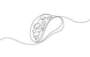 Taco one continuous line illustration. Hand drawn doodle sketch of food. Grilled beef taco one line continuous drawing art. vector