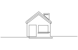Continuous thin line home illustration, minimalist house icon, House building architectural design illustration vector