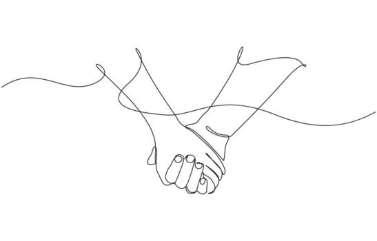 Two hands reaching out one line illustration, One line drawing of two hands. One Line Drawing of Two Hands Intertwined, Minimalist Representation of Togetherness and Support Pro Design. vector