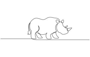 Elegant continuous line drawing of a Woolly Rhinoceros in monoch, Rhino continuous single line drawing, linear style, one line art, minimal design, isolated on a white background. vector
