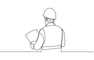 Continuous one line drawing of architect engineer, Male construction worker. Continuous line style hand drawn one line illustration editable stroke vector