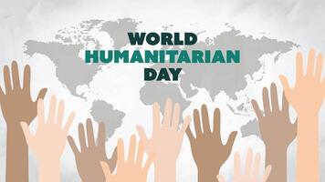 4K animation motion for World Humanitarian Day on August 19 featuring a world map and raised hands symbolizing global support, unity, and humanitarian awareness. video