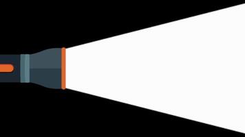 4K animation motion of a flashlight turned on and blinking repeatedly, featuring smooth light beam effects, suitable for emergency, search, or night themes. video