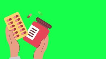 4K animation motion commemorating World First Aid Day, celebrated annually on the second Saturday of September, showing a hand holding medicines with green screen background. video