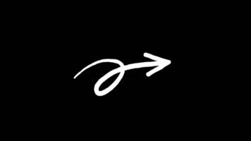 Hand drawn curved arrow animation pointing right on black background video