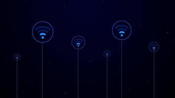 Animated Wi-Fi Signals in Space - Multiple Blue Wireless Connection Icons on Starry Background video