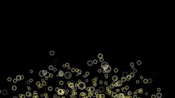 Burst upwards of yellow bubbles on black background. abstract bubbles with copy space. soft small bubbles. video