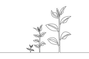Simple continuous line drawing of plants representing growth and development concepts on a white background with abstract design. vector