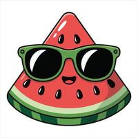 Cute Funny red summer watermelon character wearing glasses vector