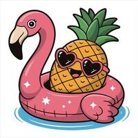 Relaxed Pineapple Floating in Pool with Sunglasses vector