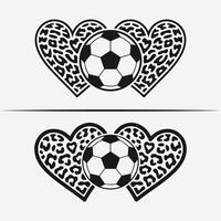 Black and White Soccer Ball with Heart Shapes and Leopard Print, Stylish Sports Design for Fans vector