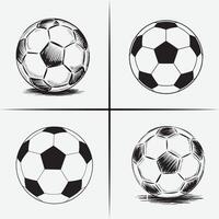 Hand-Drawn Sketch of Four Soccer Balls in Different Views, Black and White Sports Design vector