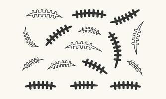 Football Laces and Stitching Design Set, Black and White Sports Graphics Element vector