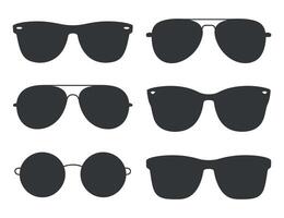 Collection of Six Different Styles of Sunglasses in Dark Gray Silhouette on a White Background Representing Fashion and Summer Eye Protection vector