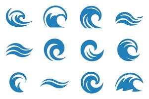 Set of Blue Wave Icons on White Background for Water Related Symbols and Logos for Ocean or Nature Design vector